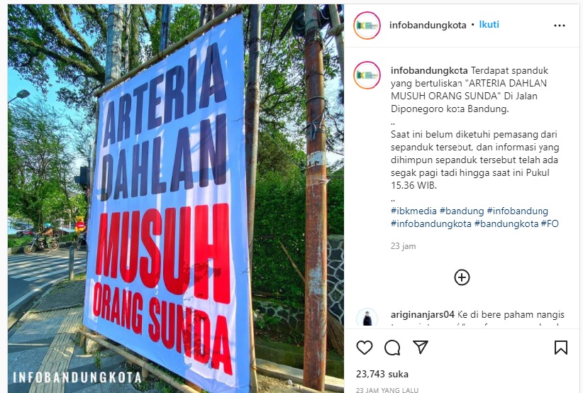 Spanduk Arteria Dahlan Musuh Orang Sunda Muncul di Bandung